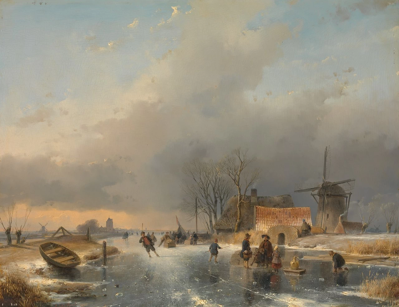 Un paesaggio invernale, sulla destra un mulino e case vicino ad un canale ghiacciato - Amsterdam Museum